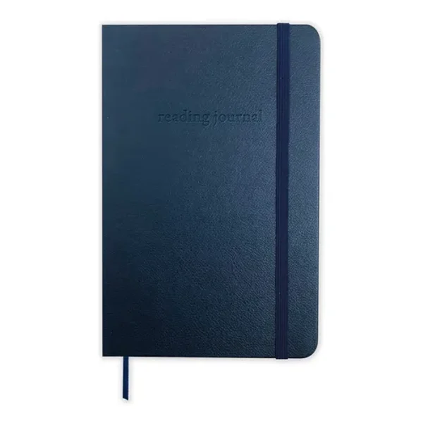 Reading Journal azul com capa dura e fechamento elástico