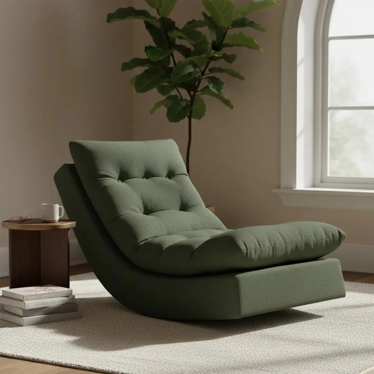 Poltrona Balance Leve Balanço Linho Premium Easy Clean Luxo Para Sala Quarto Conforto Relaxante (Verde)