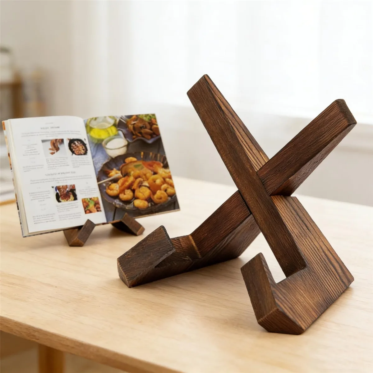 Suporte De Madeira Ajustável 21x12cm para Leitura Confortável na Cozinha \| Antiderrapante, Polido, Portátil, Para Partituras, Para Tablets