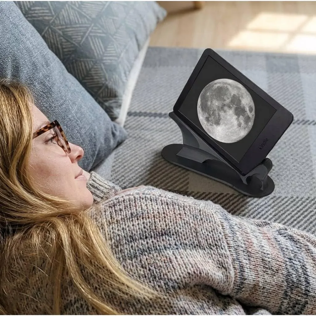 Suporte Inclinado para Kindle, iPad e Tablet - Apoio para Ler Deitado Preto \| Leitura Deitada, Uso Multidispositivo, Design Inclinado